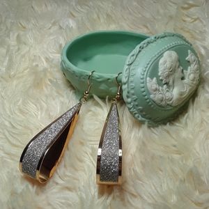 Gold and Silver Glittery Tear Drop Earrings